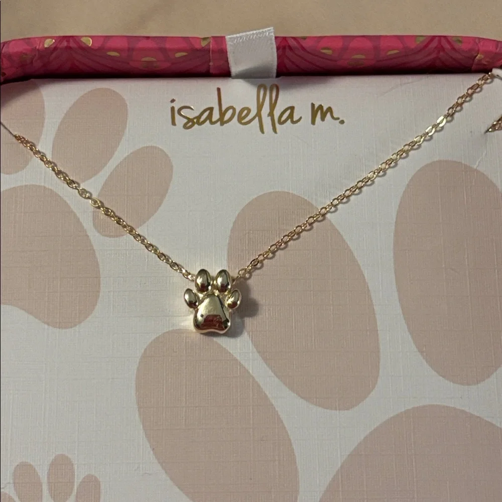 NIB Isabella M. gold tone Sterling Silver Paw Print Necklace - 16”